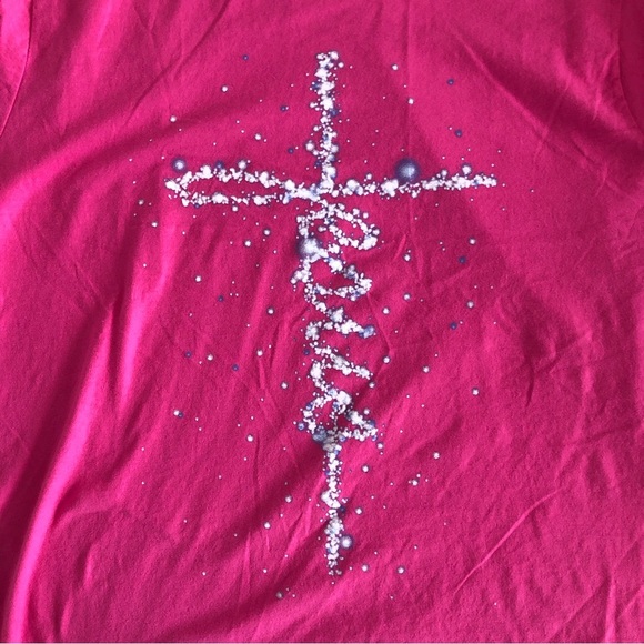 Hanes Jesus Cross Christian Graphic Cotton Tee T-shirt Pink 2XL - Picture 3 of 5